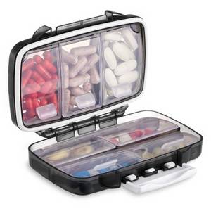 lot 6387 image: Fullicon Portable Pill Organizer Weekly, Small Travel Pill Case with 7 Compartment, Moistureproof and Airtight Pill Box, Travel Pill Holder for VitaminsFish OilsSupplements