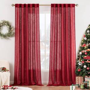 lot 6395 image: MIULEE Burgundy Red Linen Curtains 90 Inch Long for Bedroom Living Room, Soft Thick Linen Textured Window Drapes Semi Sheer Light Filtering Rod Pocket Back Tab Christmas Burlap Look, 2 Panels