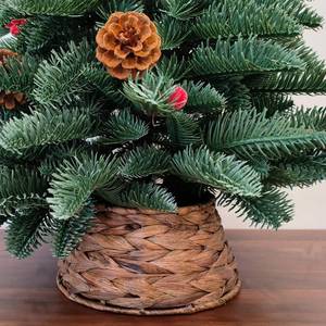 lot 6417 image: Slsxip 7.5-Inch Mini Christmas Tree Collar, Handcrafted Woven Hyacinth Holiday Rattan Tree Skirt Accessory-Brown