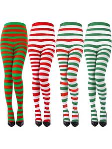 lot 6419 image: Sumind 4 Pairs Women Christmas Striped Tights Thigh High Socks Panty-hose for Christmas Cosplay Themed Party (Color A) size small