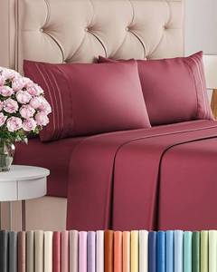 lot 6420 image: King Size 4 Piece Sheet Set - Comfy Breathable and Cooling Bed Sheets Set - Hotel Luxury Bedding for Women, Men, Kids, Teens, Boys and Girls - Deep Pockets, Ultra-Soft, Wrinkle Free - Oeko-Tex - Burgundy