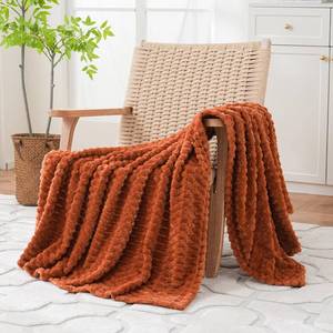 lot 6421 image: Burnt Orange Throw Blanket 5070in inches Gifts for Mom Fuzzy 3D Jacquard Decorative Flannel Fleece Super Soft Plush Cozy Blanket for Couch Sofa Chair Lightweightin