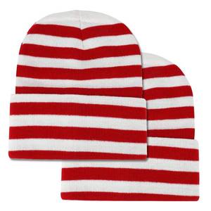 lot 6430 image: Armycrew Red White Stripe Long Cuff Beanie - 2PK