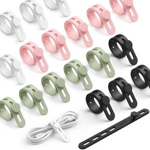 lot 6433 image: Lamicall 20Pack Silicone Cable Ties Cord Organizer - 4 Adjustable Holes Multi Color Elastic Reusable Cord Wraps Management, Home Organizer Ties for Phone Charger Electrical Cable, Travel Essentials