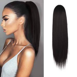 lot 6442 image: BARSDAR Dark Brown Ponytail Extension - 14 Inch Short Straight Drawstring Ponytail Extensions for Women, Synthetic Drawstring Clip in Pony Tails Hairpieces Fake Straight Ponytails - Darkest Brown