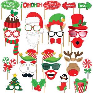 lot 6450 image: Christmas Photo Booth Props - Set of 32 Party Supplies, Pose Sign Kit for Adults Kids Decoration, Xmas Props for Photoshoot Selfie Holiday Photography