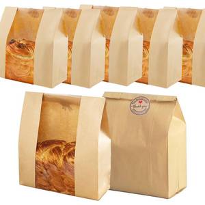 lot 6455 image: Pack of 35 Paper Bread Bags for Homemade Bread, Paper Bakery Bag for Baked Food Packaging Storage, Large Kraft Paper Bread Loaf Bag with Window Label Seal Sticker included Pack of 35,12.5x8.3x4 Inches