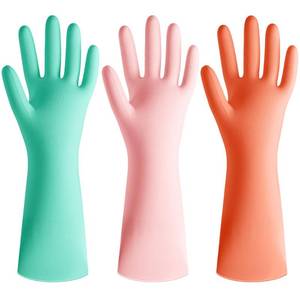 lot 6461 image: Wsaeig Rubber Cleaning Dishwashing Kitchen-Gloves - 3 Pairs Colorful Dish Gloves,Kitchen Glove for Washing Dishes,Reusable Rubber Glives for Dishwashing,Pink Orange Mint Green (Medium)