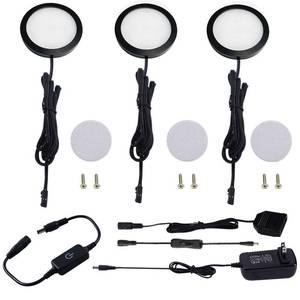 lot 6474 image: AIBOO Under Cabinet LED Black Cover Puck Lighting Kit with Touch Dimmer Switch for Kitchen Cupboard Closet Lighting (3 Lights,Warm White)