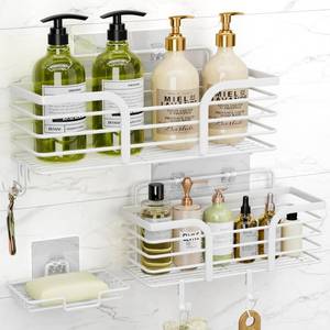 lot 6478 image: Yougai Shower Caddy, Shower Organizer with Soap Holder and Hooks, Rustproof Shower Shelves, No Drilling Bathroom Organizers and Storage, Wall-Mounted Kitchen and Home Decor (White)