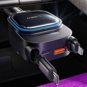lot 6480 image: LISEN 96W Fast Charging Retractable Car ChargerUSB C Cable and L Cable, 4 in 1 Retractable Car Charger Fast Charging Car Charger for iPhone 17 Pro Max 16 15 14 13, Samsung Galaxy S2524,Black