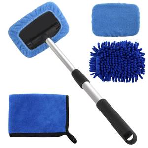 lot 6482 image: 5 PCS Windshield Cleaning Tools, 18 inch Microfiber Car Window Cleaning Tool with Extendable Handle, Auto Interior Exterior Glass Wiper Car Glass Cleaner Kit with Microfiber Bonnet Pads and Cloth