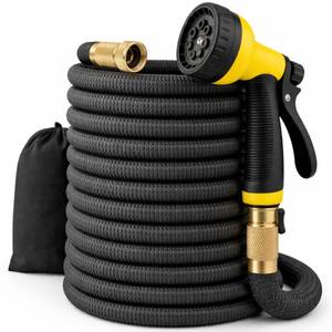 lot 6486 image: JandB XpandaHose 50ft Expandable Garden Hose � Ultra-Strong 3750D, 4-Layer Latex Core, Brass 34 Connectors, 10-Pattern Nozzle and Storage Bag � Lightweight, Kink-Reducing, Leak-Resistantin