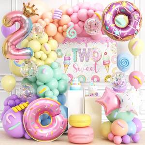 lot 6491 image: 178pcs Two Sweet Birthday Decorations Donut 2nd Birthday Decorations for Girl, 28 Donut Balloons Backdrop Pastel Rainbow Balloon Arch Kit, Kids Ice Cream Candy Rainbow Theme Party Decor Suppliesin