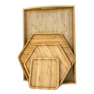 lot 7655 image: PAFREWOG Bamboo Serving Trays Cutting Boards 16.5x11.8in42x30cm with Handle, Set Includes 0.63in(1.6cm) Thick Plates 1xHexagon 12.5in(32cm)1xHexagon 9.8in(25cm)1xSquare 5.9in(15cm) for Family Dinnerin