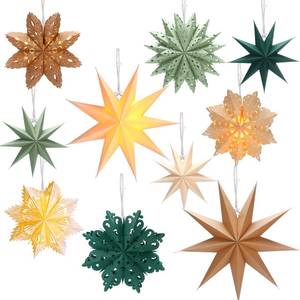 lot 7656 image: Leinuosen 10 Set Christmas Snowflake Paper Lantern Star Paper Lantern with 10 LED Lights Lamp Star Hanging Decor for Party Xmas Weddings New Year Birthday Celebration Decorations(Multicolor)