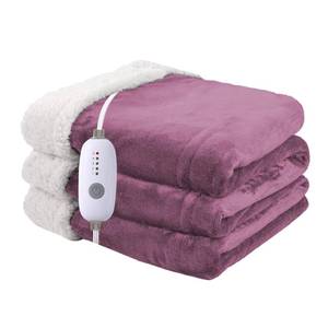 lot 7661 image: Heated Blanket Electric Throw Size 50ftftx60ftft with 5 Heating Levels, 3 Hour Auto Shut Off, Machine Washable, Flannel and Sherpa Double-Sided Soft Warming Blanket for Couch, Bed, Office - Purple