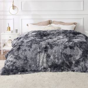 lot 7667 image: Bedsure GentleSoft Fluffy Sherpa Fleece Faux Fur Blankets Queen Size for Bed, Bedroom Decor Winter Bedding Thick Warm Full Queen Blankets, Fuzzy Plush Soft Heavy Mink Cozy Gifts, Tie Dye Grey, 90x90