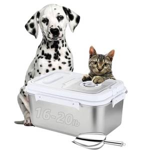 lot 7668 image: Sanbo Cat Food Storage Container Stainless Steel with Scoop, Airtight Pet Metal Food Storage Bin,Puppy Food Canister,Storage Box with Date Tracker for Kitchen (Sliver, 10L)