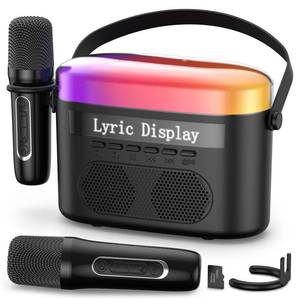 lot 7677 image: Karaoke Machine for Kids and Adults with Lyrics Display Screen Portable Bluetooth 5.3 Karaoke Speaker with High Power Dual Speakers with Timer White Noise and Night Light Home and Outdoor Party (Black)