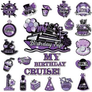 lot 8090 image: My Birthday Cruise Door Magnets Decorations,Purple Silver Black Happy Birthday Cruise Ship Door Decor Magnetic for Women Men Girls Boys Anniversary Party Supplies Door Refrigerator Fridge Car Kitchen