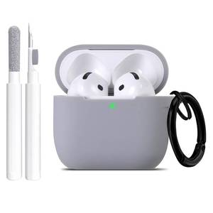 lot 8093 image: Maxjoy for Apple Airpods 4th Generation Case Cover(2024), Silicone Case with Cleaner Kit and Keychain Compatible Compatible with Airpods 4 case for Women,Men(Gray)