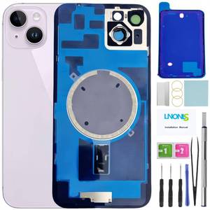 lot 8101 image: LNONLS 14 Plus Back Glass Replacement for iPhone 14 Plus Rear Back Cover Glass Waterproof and Camera LensProfessional Repair Tool Kit (Purple)