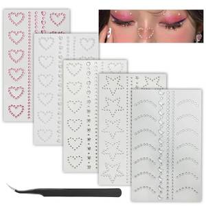 lot 8110 image: Self Adhesive Face Gems Pearls for Makeup,3D Heart Star Moon Shape Jewels Face Rhinestone Stickers for Face, Eye, Makeup, Nail, Body, Crafts