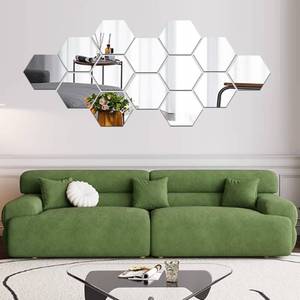 lot 8118 image: MCLEULLA Mirror Wall Stickers - 12PCS Hexagon Art DIY Decorative Acrylic Sheet Plastic Tiles Home Living Room Bedroom Sofa TV Background Decal Decoration