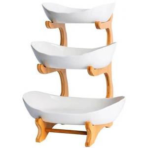 lot 8120 image: YWHWXB Multi-Layer Fruit Bowl with Natural Bamboo Rack,Plastic Wooden Frame Candy Plate,Large Capacity Snack Bowl Set,Bamboo Food Serving Tray for Kitchen Counter (White, Triple Layer)
