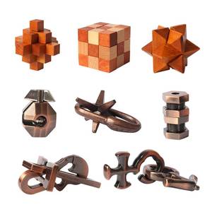 lot 8133 image: 8pcs Puzzles Toys Wooden and Metal Brain Teaser Puzzles Game for Adults Kids Unlock Interlocking Puzzle IQ Education Puzzle Gift