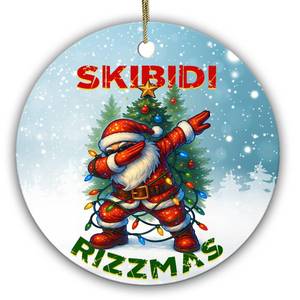 lot 8137 image: Sportyzen Funny Skibidi Rizzmas Christmas Ornament 2025 � Santa Wrapped in Lights � Cool Gen Z Meme Holiday Decor � Trendy Santa Rizz Tree Ornament � 2.9� Round Ceramic Gift for Teens and Youth