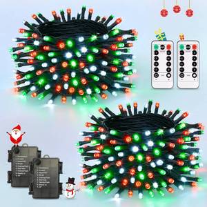 lot 8144 image: JMEXSUSS Red White and Green Christmas Lights, 2 Pack 100 LED Battery Operated Christmas Tree Lights Outdoor, Each 33 FT Battery Powered String Light for Outside Indoor Garden Porch Yard Tree Decor
