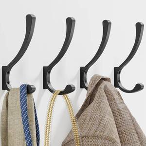 lot 8154 image: saffruff Coat Hooks Wall Mount, Hooks for Hanging Heavy Duty, Screw in Wall Hanger for Backpack, Clothes, Towels, Jacket, Black 4 Pack