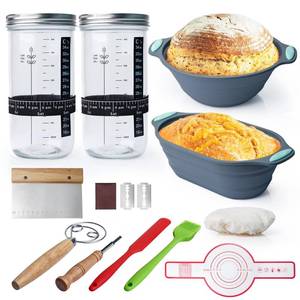 lot 8157 image: Complete Sourdough Starter Kit - Sourdough Bread Baking Supplies, 2 x 34oz Glass Jars, Silicone Proofing Baskets (Oval 11.6 and Round 10.8in), Ideal Gift for Home Bakers, Women, Moms and Bakingin