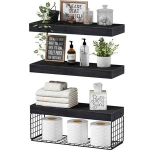 lot 9270 image: QEEIG Bathroom Shelves Over Toilet - Wall Mounted Floating Shelves Toilet Paper Storage Small Farmhouse Decor Shelf 16 inch Set of 3, Black (019-B3)
