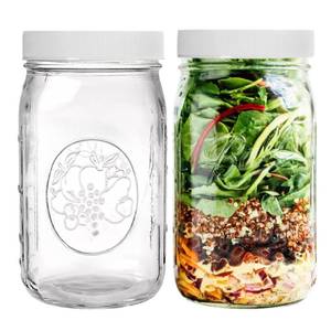 lot 9275 image: Wide Mouth Mason Jars 32 oz � 2 Pack Quart Size Jars with Airtight Lids and Bands and White Plastic Lid, Ideal for Meal Prep, Canning, Fermenting and DIY Projects, Microwave and Dishwasher Safe.