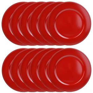 lot 9279 image: Leemxiiny Set of 12 Red Charger Plates with Beaded. 13 Reusable Plastic Table Chargers for Dinner Platesin