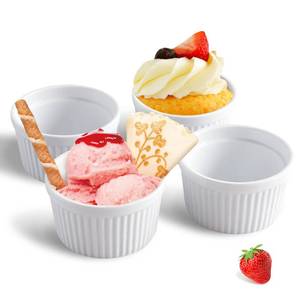 lot 9282 image: Cinf White 14 oz Set of 4 Souffle Dishes Ramekins Oven Microwave Safe Bowls Creme Brulee Set Sauce Cups for Baking Cooking Dessert Porcelain Pudding Cups