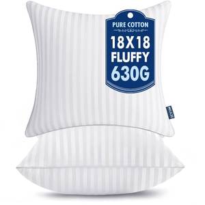 lot 9285 image: MIULEE 18x18 Pillow Inserts, Firm and Fluffy Decorative Square Throw Pillows for Couch Sofa Bed, Down Alternative with 100percent Cotton Cover Pack of 2
