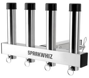 lot 9292 image: SPARKWHIZ Hitch Fishing Rod Holder, Stainless Steel Hitch Mount Rod Holder, 4 Link Tube for 2 Hitch Receivers with Quick Release Pin,Truck Adjustment Fishing Rod Rack, Fishing Pole Holderin