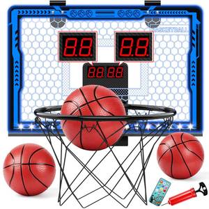 lot 9294 image: Indoor Basketball Hoop for Kids, Remote Control Basketball Hoop Indoor with Electronic Scoreboard7-Color LED Lights2 Modes3 Balls, Foldable Design, Cool Basketball Gifts for Boys 8-12 (Blue)