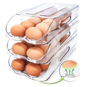 lot 9311 image: SMRCAD Egg Holder for Fridge, Automatic Steady Rolling Egg Container with Soft Bumpers and Handle for Refrigerator, Stackable Fridge Organizers and Storage with Lid