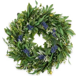 lot 9315 image: HomeKaren Wreaths for Front Door 22, Door Spring Wreath with Eucalyptus Olive Boxwood Leaves, Greenery Wreath Door Decoration for Spring Summer All Season Home and Outdoorin