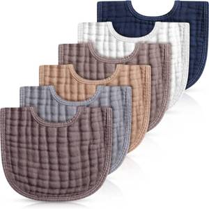 lot 10332 image: Frienda 6 Pcs Muslin Bibs Burp Cloths for Baby Teething Bandana Bibs 6 Absorbent Layer for Baby Boy Girl Cotton Burping Cloth(Gray Series)