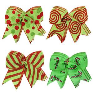lot 10337 image: HairChrysm 12 Pcs Red Green Christmas Bows,6 Inch Christmas Tree Decorations,4 Styles Green Bows for Xmas Tree Wreaths Decoration Enhancements