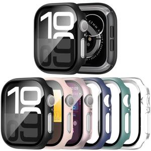 lot 10369 image: JERXUN 6 Pack Case with Tempered Glass Screen Protector for Apple Watch Series 11 Series 10 46mm, Scratch Resistant Full Protective Hard PC Bumper Cover for iWatch 46mm