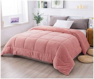 lot 13715 image: KASENTEX Super Ultra Soft Luxury Plush Sherpa Comforter, Cozy Reversible Fleece - Goose Down Alternative Fill, Machine Washable Bedding, Sunset Rose Pink, Queen Size