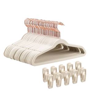 lot 13725 image: Tonswachic 50-Pack 14 Inch Childrenfts Closet Hangers with 10 Clips - Soft Velvet Non-Slip Hangers for Kids and Teen Clothes (Beige)