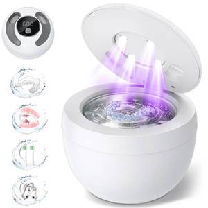 lot 13730 image: Dental Ultrasonic Retainer Cleaner Machine 45kHz Dental Cleaning Pod for Denture, Mouth Guard, Night Guard, Aligner, Braces, Toothbrush Head and Jewelry, UV Cleaner with Digital Timer and 4 Modes, White